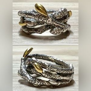 Stephen Dweck Diamonds Sterling Silver & Gold Triple Fortuna Branch Ring, Size 5